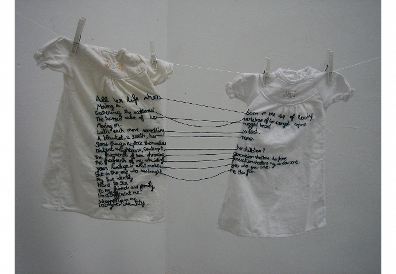 <p><span class="viewer-caption-artist">Aya Haidar</span></p>
<p><span class="viewer-caption-title"><i>The Stitch is Lost Unless the Thread is Knotted</i></span>, <span class="viewer-caption-year">2008</span></p>
<p><span class="viewer-caption-media">Shirts and thread</span></p>
<p><span class="viewer-caption-inventory">AYH0060</span></p>
<p><span class="viewer-caption-aux"></span></p>