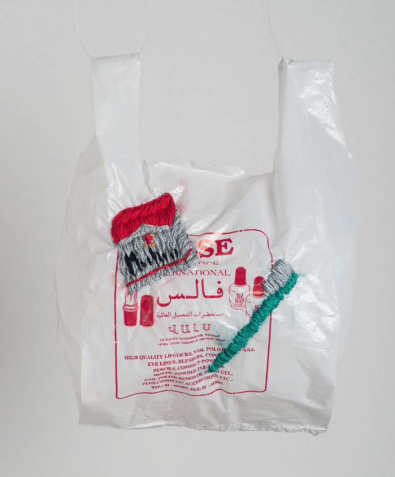 <p><span class="viewer-caption-artist">Aya Haidar</span></p>
<p><span class="viewer-caption-title"><i>Cigarettes, Toothbrush, from the Kiass series</i></span>, <span class="viewer-caption-year">2018</span></p>
<p><span class="viewer-caption-media">Embroidery on plastic bag</span></p>
<p><span class="viewer-caption-inventory">AYH0097</span></p>
<p><span class="viewer-caption-aux"></span></p>